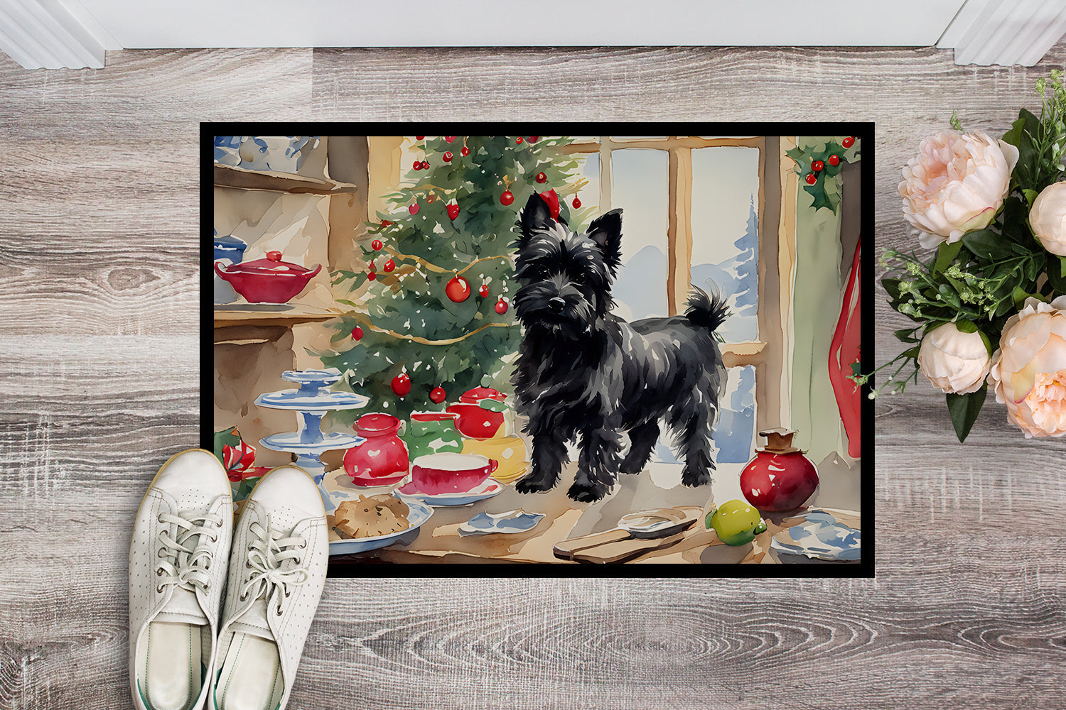 Cairn Terrier Christmas Cookies Doormat Indoor Outdoor 24H X 36W Front Door Mat Rugs for Entryway, Non Slip Washable Low Pile,