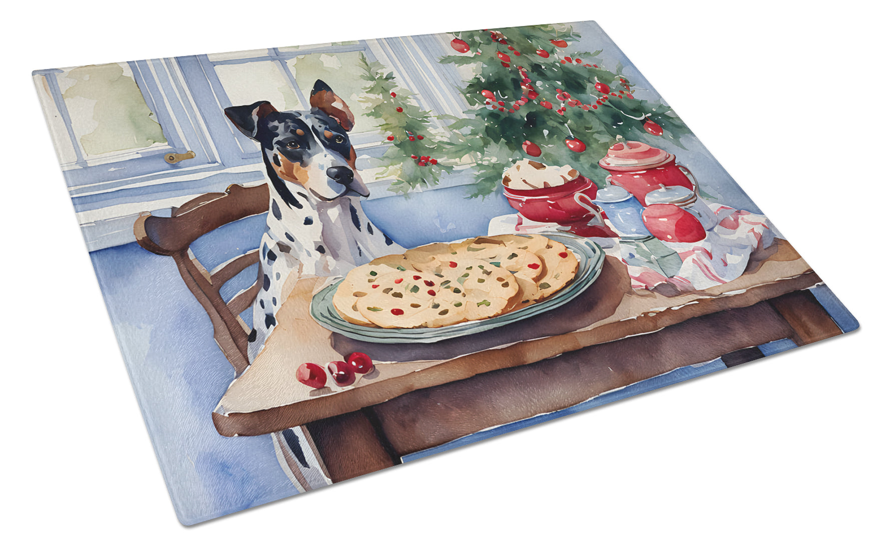 Catahoula Christmas Cookies Cutting Board Tempered Glass Kitchen Cutting Surface, Heat Resistant Chopping, Non-Slip Feet, Food Prep & Serving
