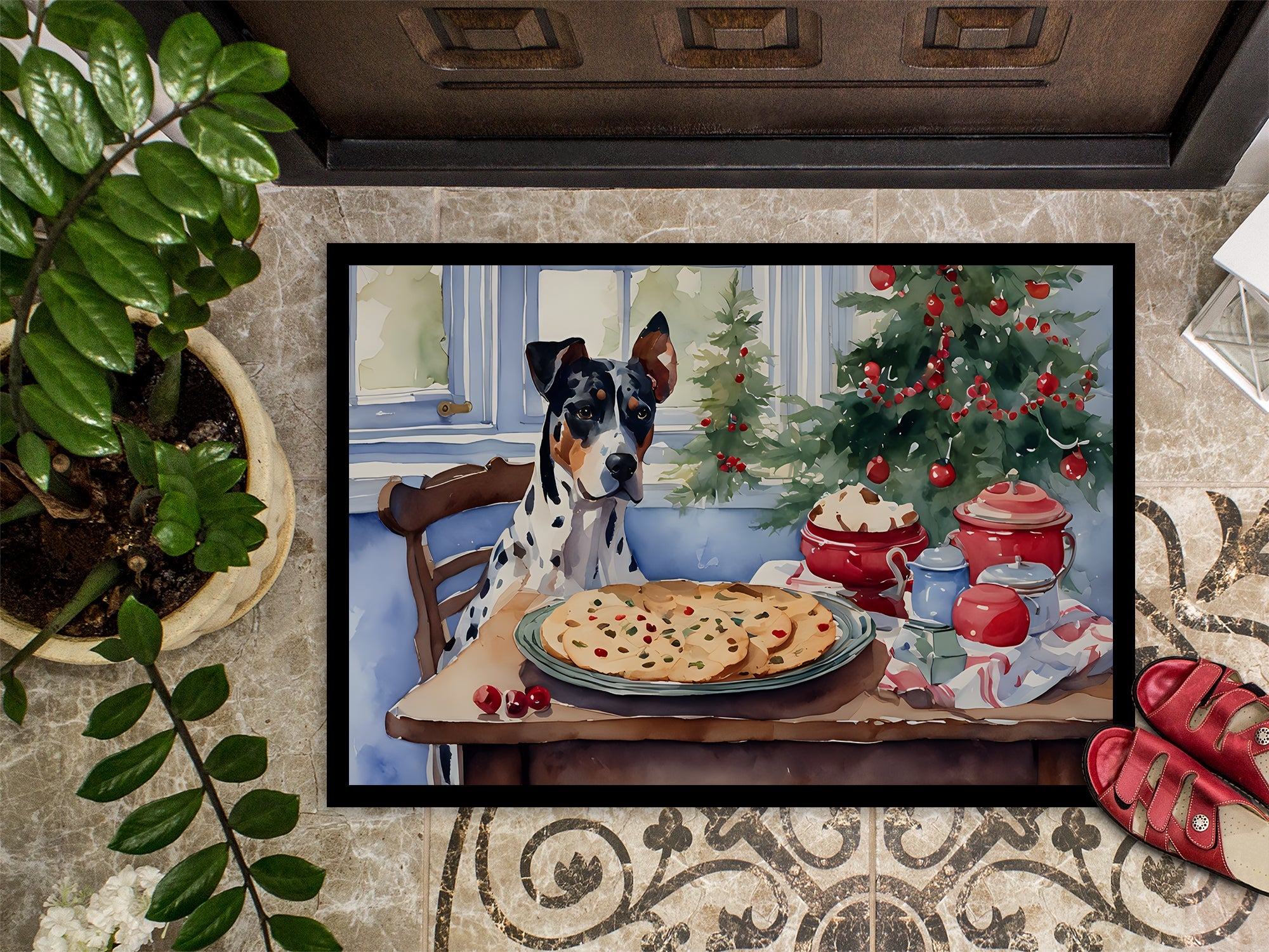 Catahoula Christmas Cookies Doormat Indoor Outdoor 18H X 27W Front Door Mat Rugs for Entryway, Non Slip Washable