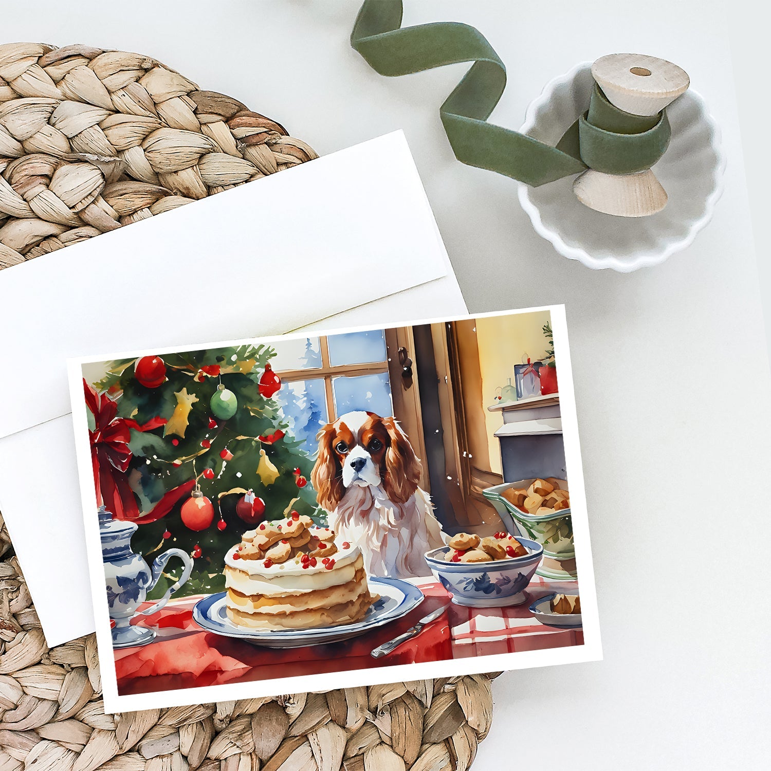 Cavalier Spaniel Christmas Cookies Greeting Cards Pack of 8 Blank Cards with Envelopes Whimsical A7 Size 5x7
