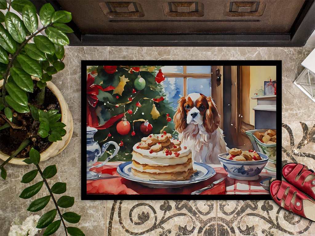 Cavalier Spaniel Christmas Cookies Doormat Indoor Outdoor 18H X 27W Front Door Mat Rugs for Entryway, Non Slip Washable
