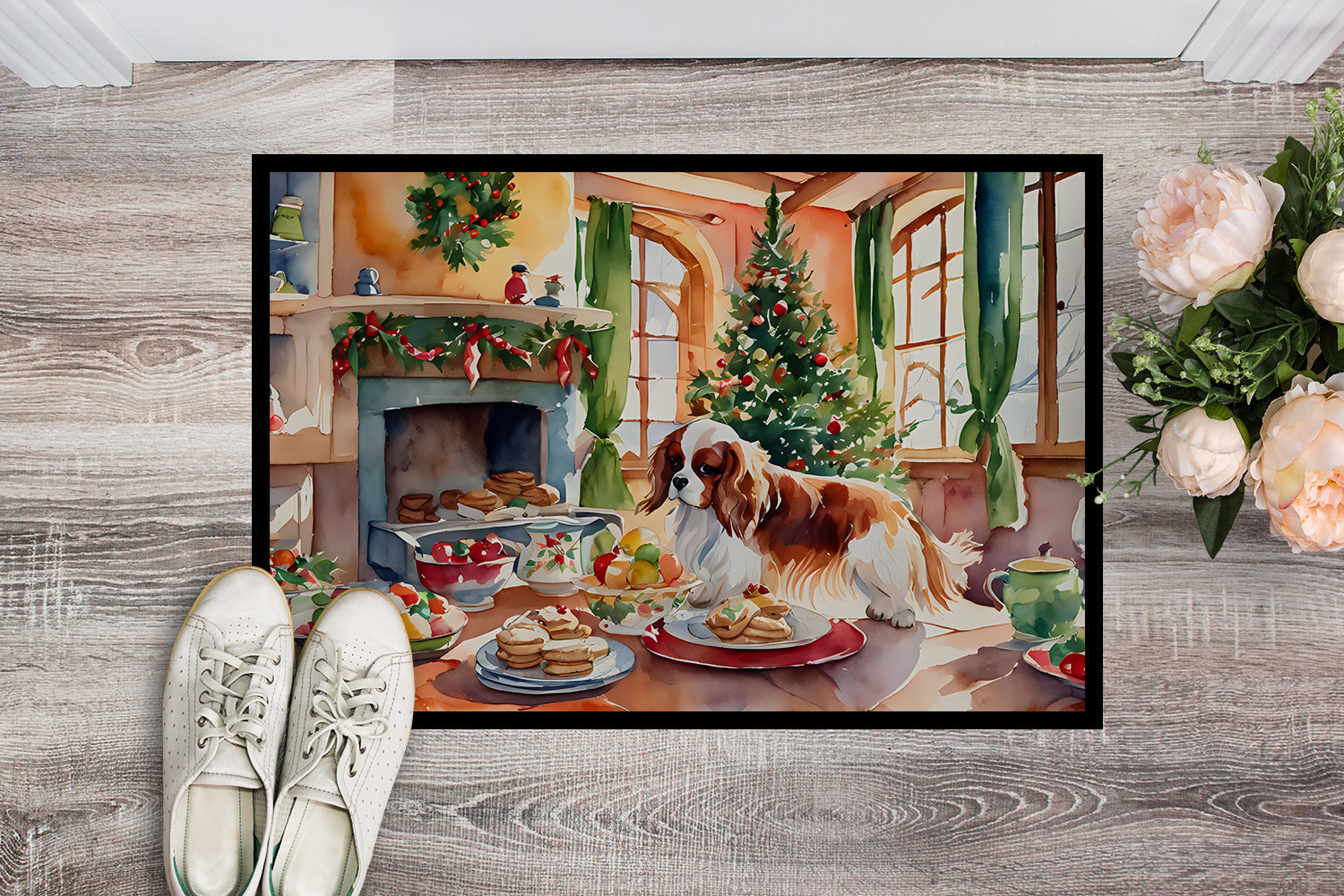 Cavalier Spaniel Christmas Cookies Doormat Indoor Outdoor 24H X 36W Front Door Mat Rugs for Entryway, Non Slip Washable Low Pile,