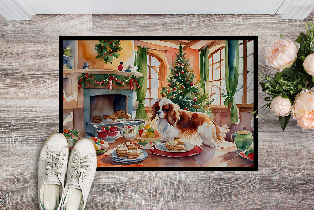 Cavalier Spaniel Christmas Cookies Doormat Indoor Outdoor 18H X 27W Front Door Mat Rugs for Entryway, Non Slip Washable