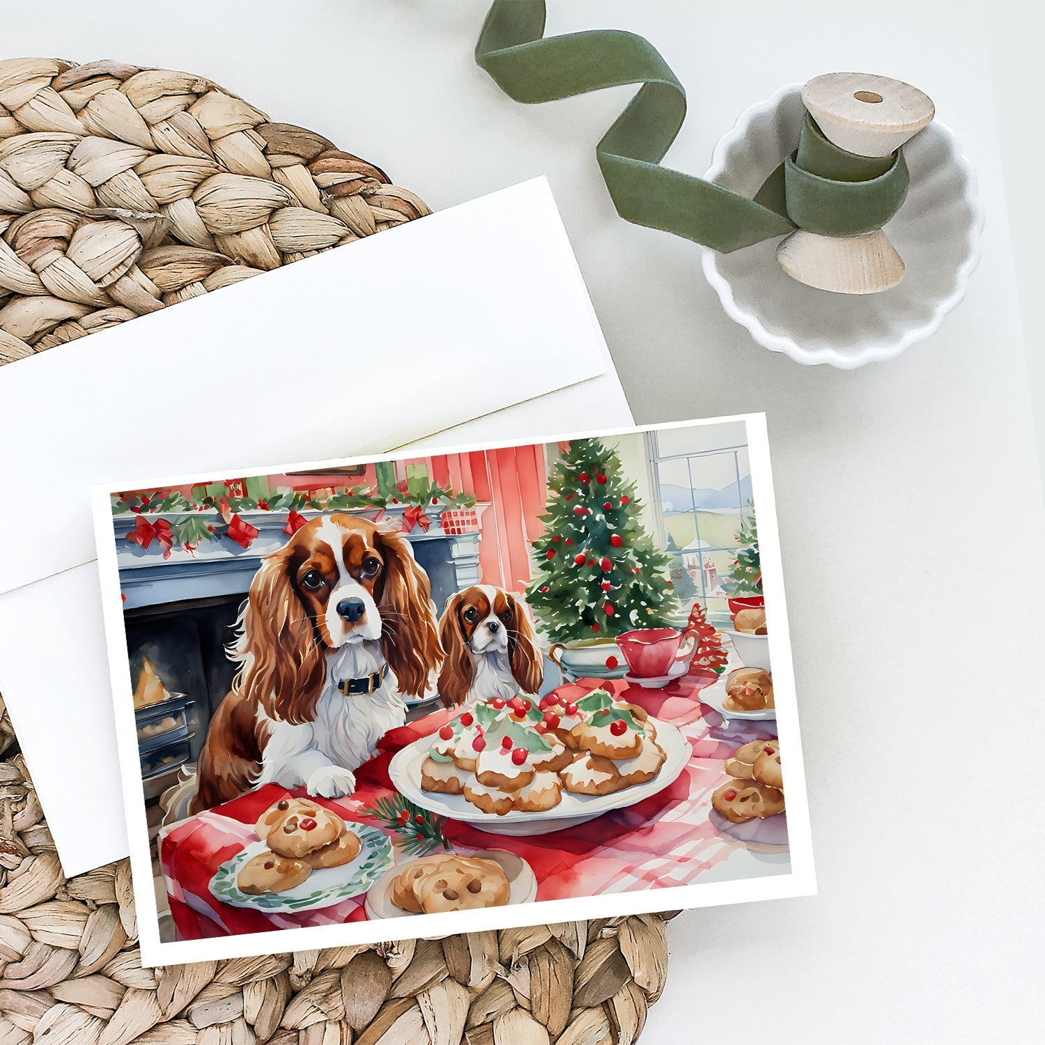 Cavalier Spaniel Christmas Cookies Greeting Cards Pack of 8 Blank Cards with Envelopes Whimsical A7 Size 5x7