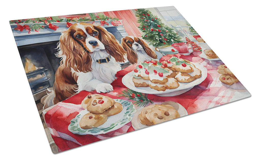 Cavalier Spaniel Christmas Cookies Cutting Board Tempered Glass Kitchen Cutting Surface, Heat Resistant Chopping, Non-Slip Feet, Food Prep & Serving