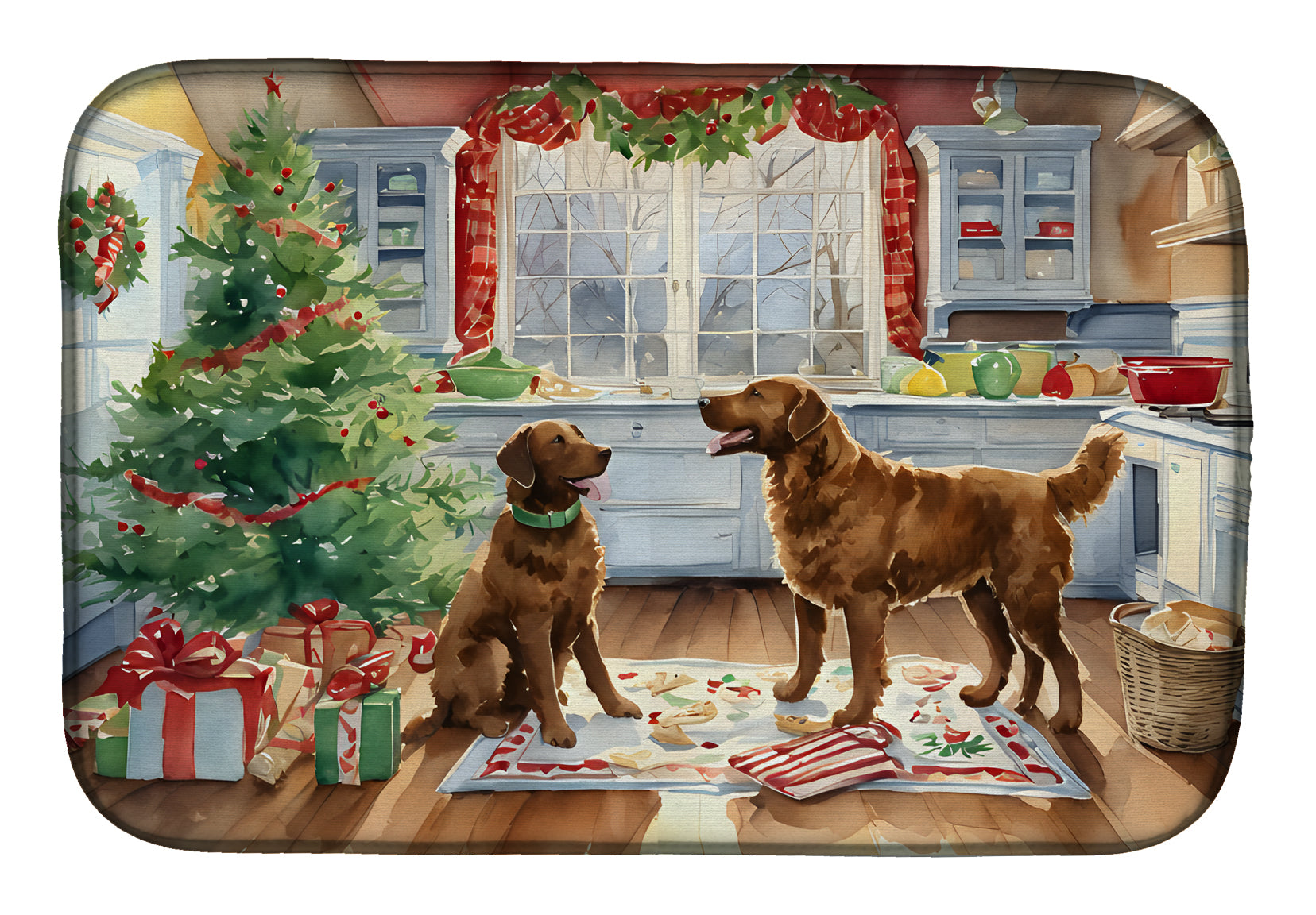 Chesapeake Bay Retriever Christmas Cookies Dish Drying Mat Absorbent Dish Drying Mat Pad for Kitchen Counter Dish Drainer Mat for Countertop, 14 x 21", Multicolor