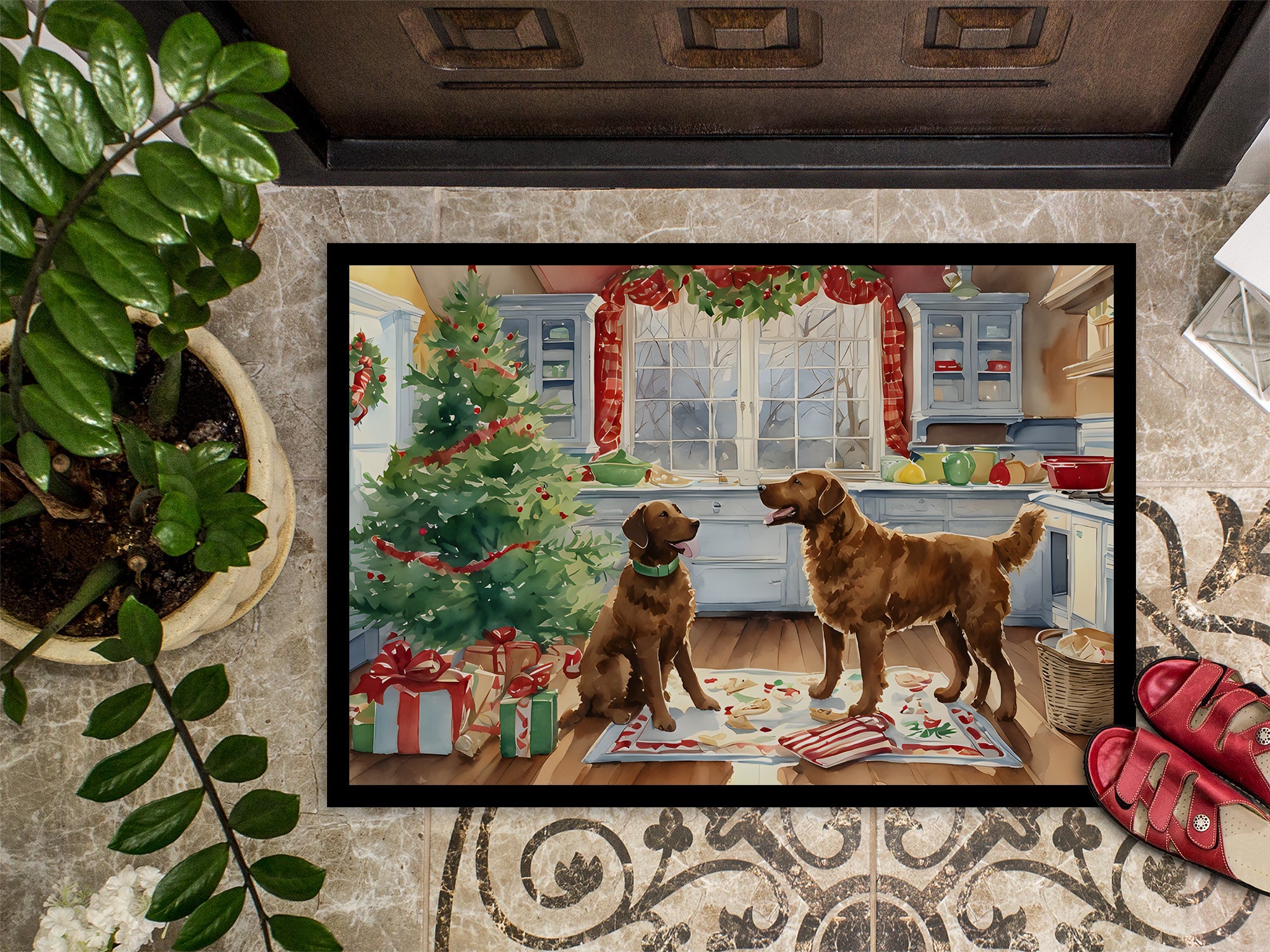 Chesapeake Bay Retriever Christmas Cookies Doormat Indoor Outdoor 24H X 36W Front Door Mat Rugs for Entryway, Non Slip Washable Low Pile,