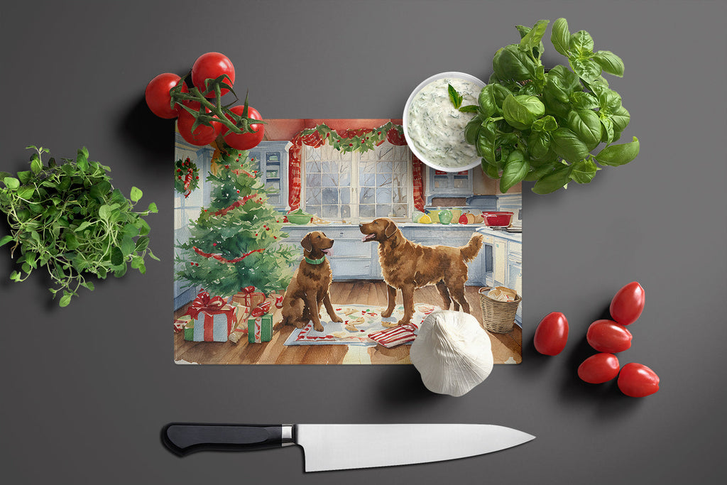 Chesapeake Bay Retriever Christmas Cookies Cutting Board Tempered Glass Kitchen Cutting Surface, Heat Resistant Chopping, Non-Slip Feet, Food Prep & Serving