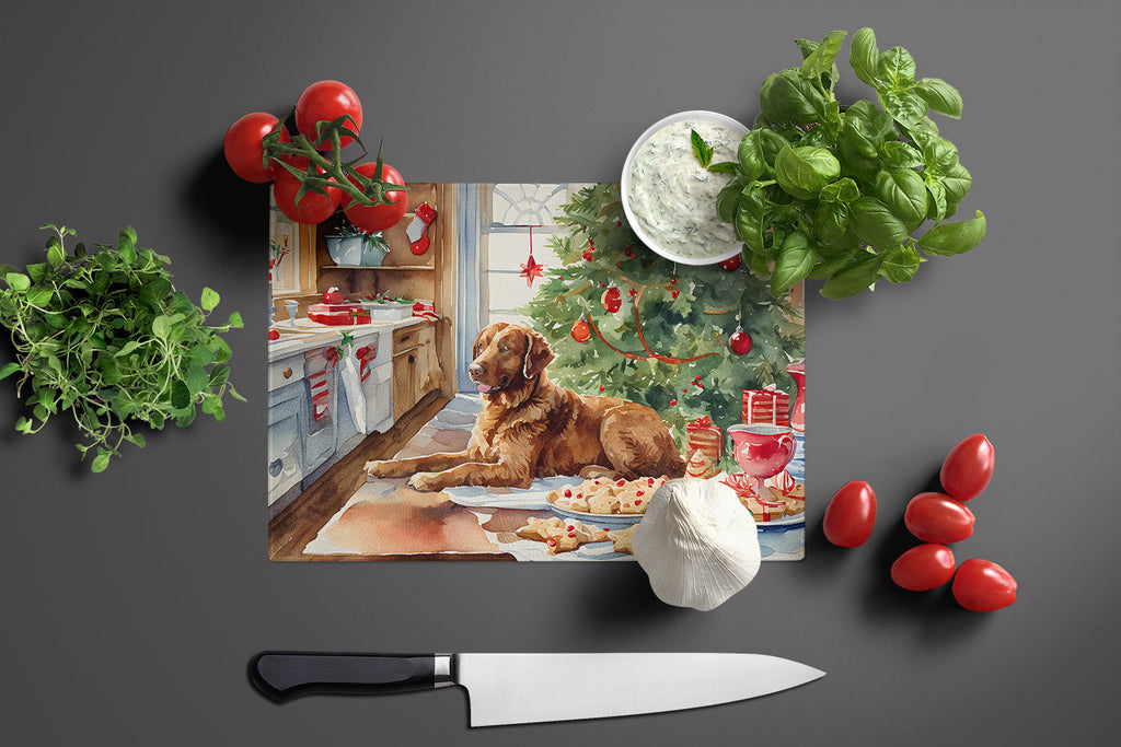 Chesapeake Bay Retriever Christmas Cookies Cutting Board Tempered Glass Kitchen Cutting Surface, Heat Resistant Chopping, Non-Slip Feet, Food Prep & Serving
