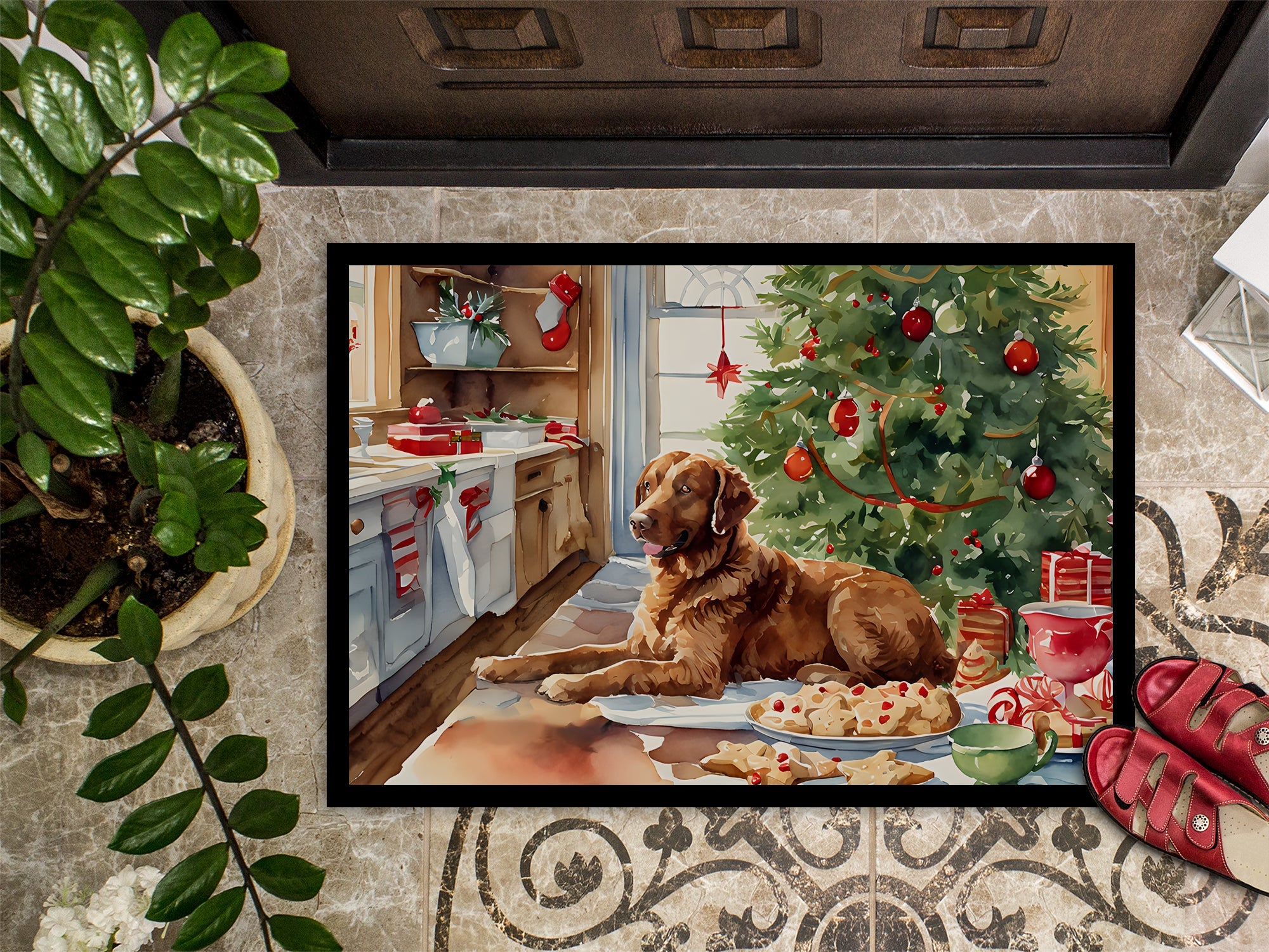 Chesapeake Bay Retriever Christmas Cookies Doormat Indoor Outdoor 18H X 27W Front Door Mat Rugs for Entryway, Non Slip Washable