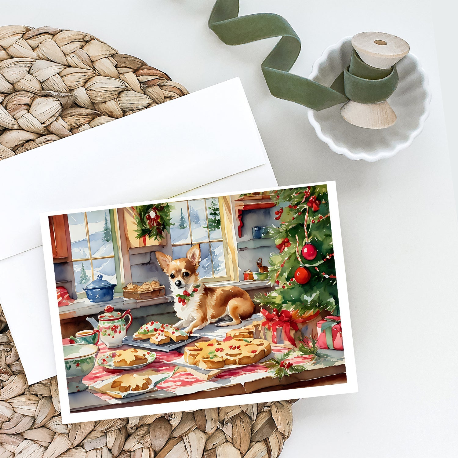 Chihuahua Christmas Cookies Greeting Cards Pack of 8 Blank Cards with Envelopes Whimsical A7 Size 5x7