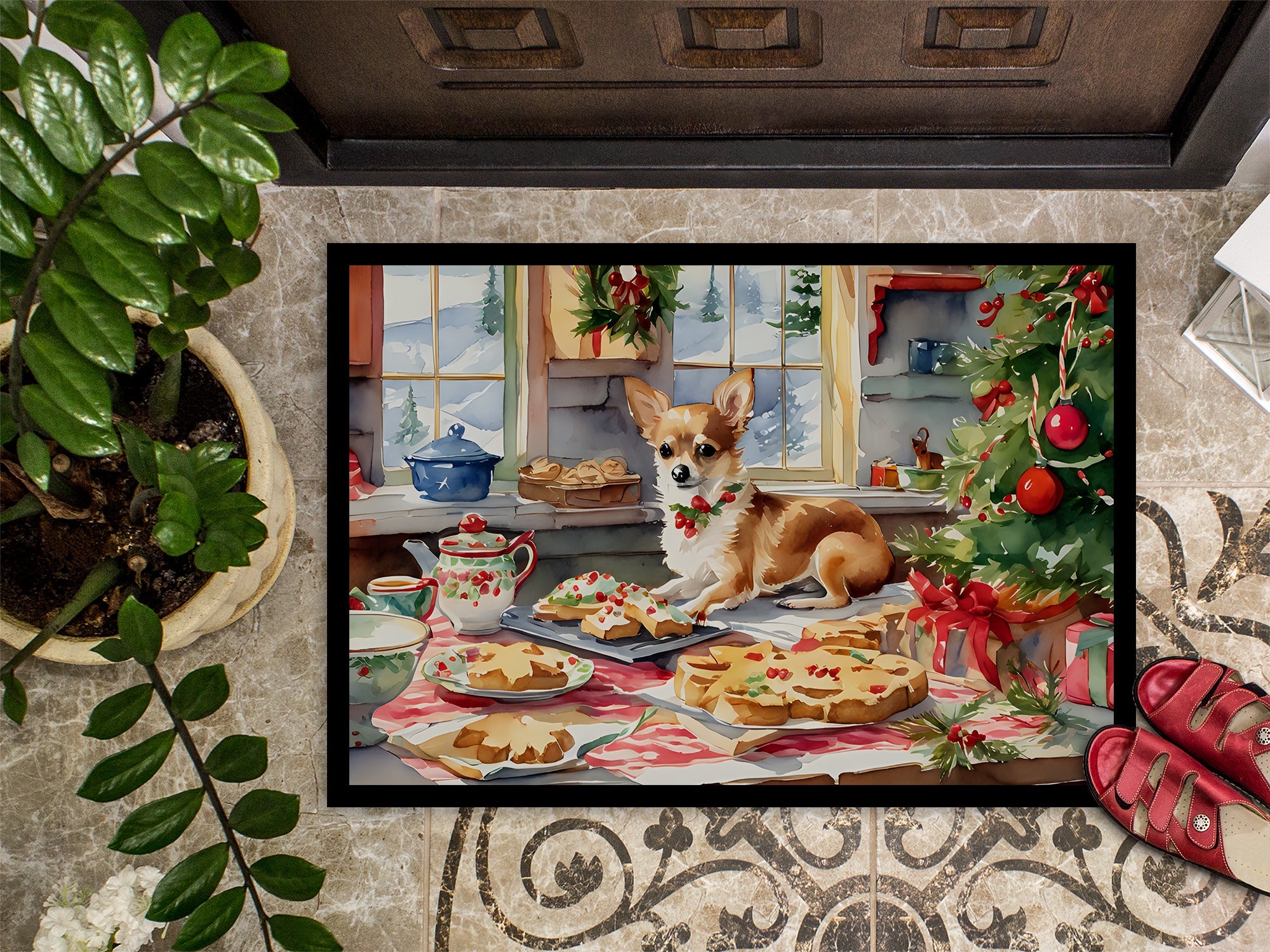 Chihuahua Christmas Cookies Doormat Indoor Outdoor 24H X 36W Front Door Mat Rugs for Entryway, Non Slip Washable Low Pile,