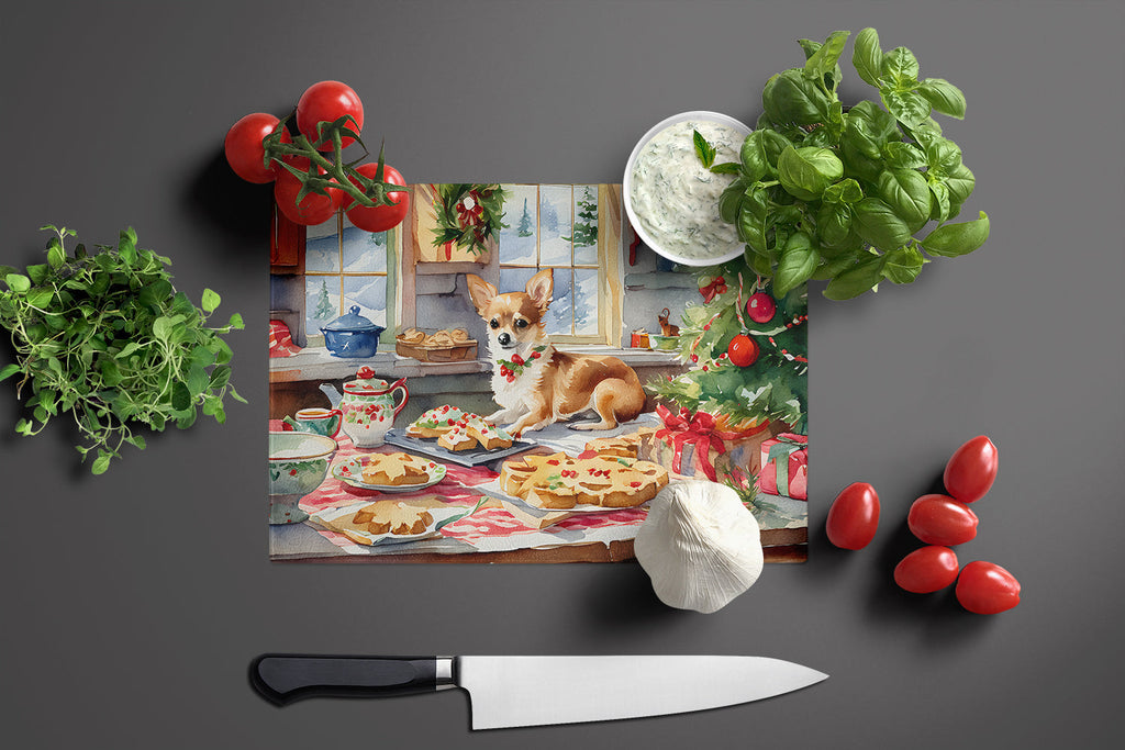 Chihuahua Christmas Cookies Cutting Board Tempered Glass Kitchen Cutting Surface, Heat Resistant Chopping, Non-Slip Feet, Food Prep & Serving