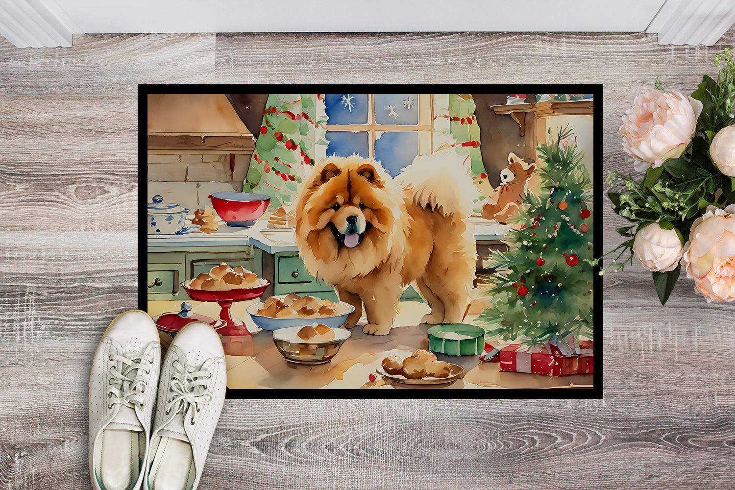 Chow Chow Christmas Cookies Doormat Indoor Outdoor 24H X 36W Front Door Mat Rugs for Entryway, Non Slip Washable Low Pile,