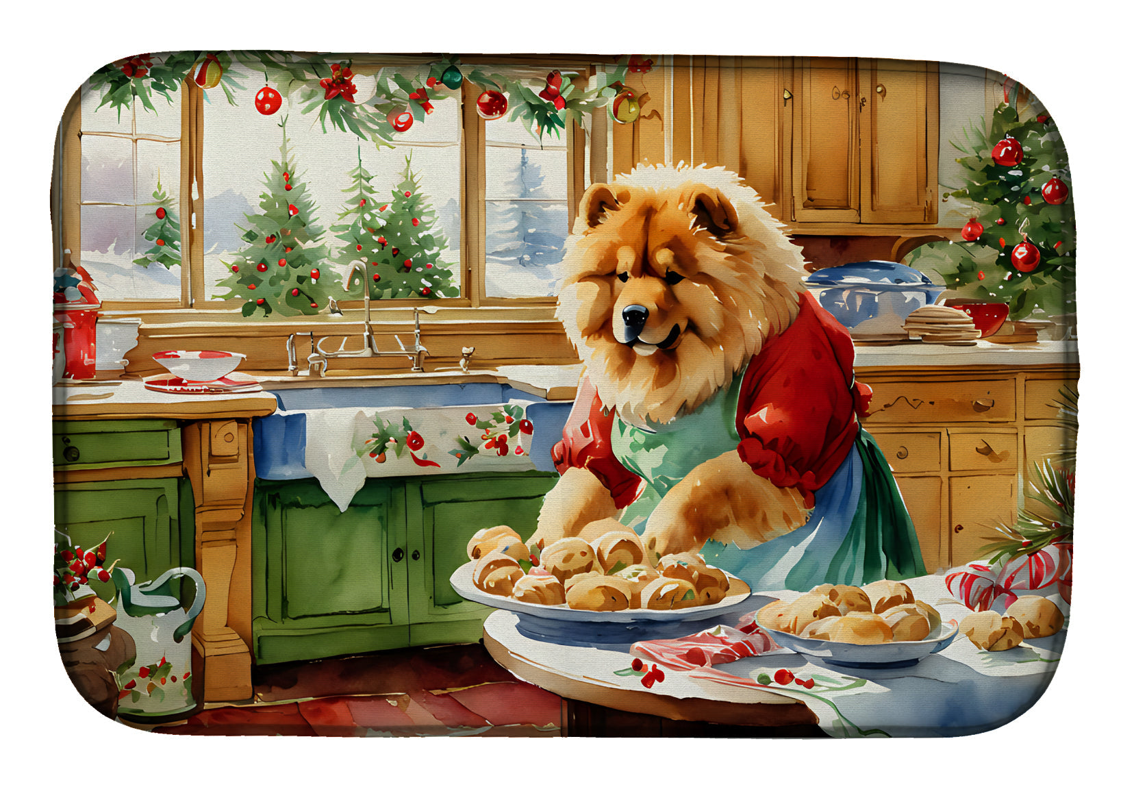 Chow Chow Christmas Cookies Dish Drying Mat Absorbent Dish Drying Mat Pad for Kitchen Counter Dish Drainer Mat for Countertop, 14 x 21", Multicolor