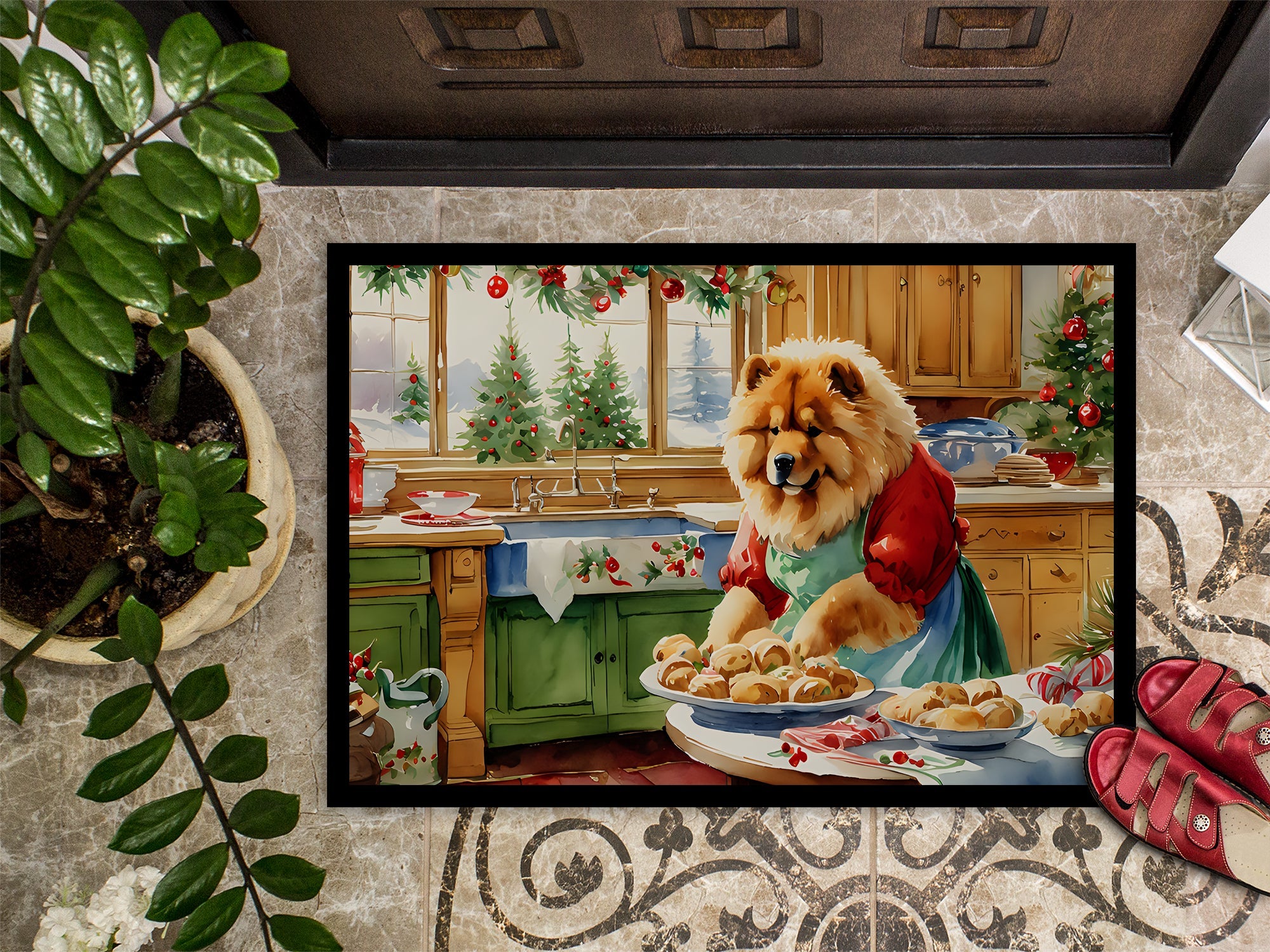 Chow Chow Christmas Cookies Doormat Indoor Outdoor 18H X 27W Front Door Mat Rugs for Entryway, Non Slip Washable