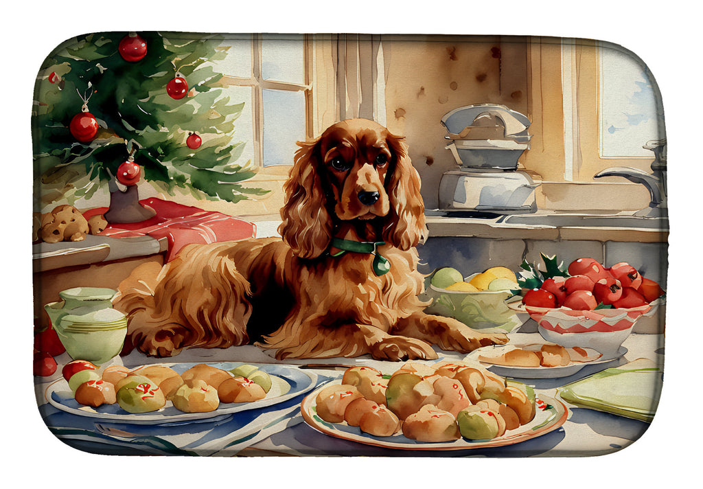 Cocker Spaniel Christmas Cookies Dish Drying Mat Absorbent Dish Drying Mat Pad for Kitchen Counter Dish Drainer Mat for Countertop, 14 x 21", Multicolor