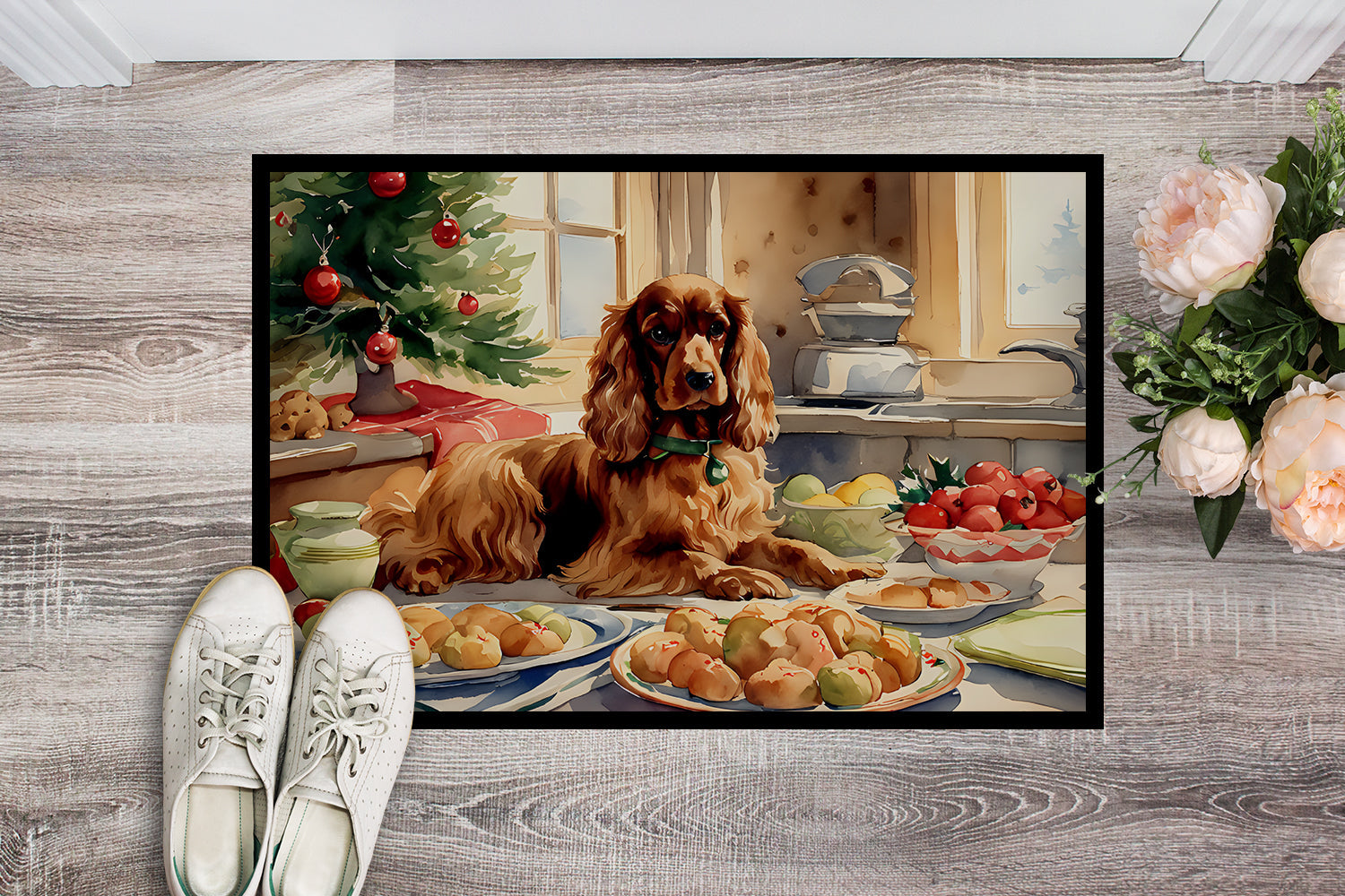Cocker Spaniel Christmas Cookies Doormat Indoor Outdoor 24H X 36W Front Door Mat Rugs for Entryway, Non Slip Washable Low Pile,