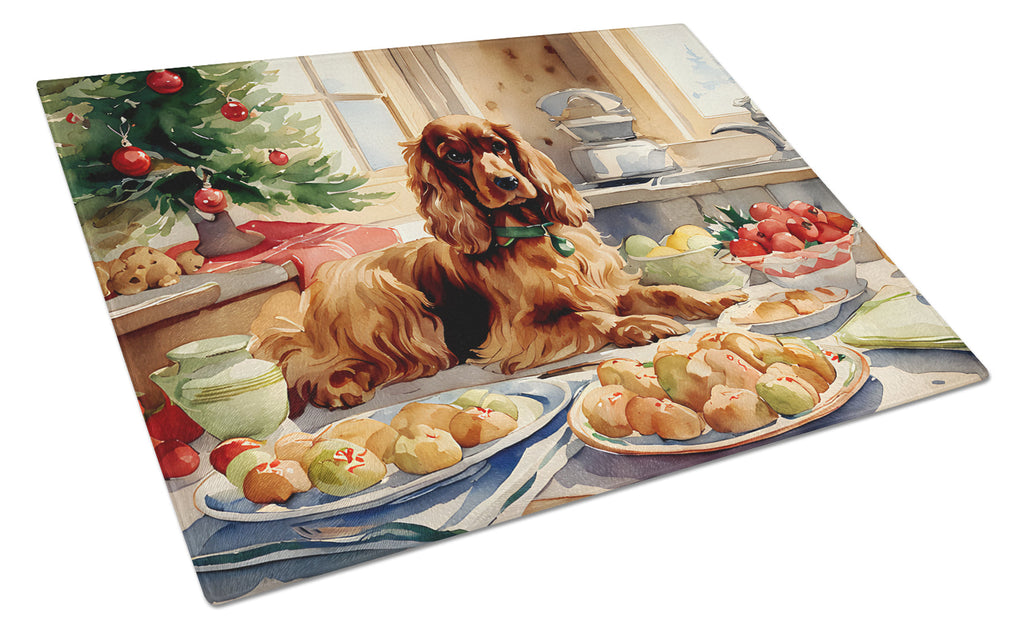 Cocker Spaniel Christmas Cookies Cutting Board Tempered Glass Kitchen Cutting Surface, Heat Resistant Chopping, Non-Slip Feet, Food Prep & Serving