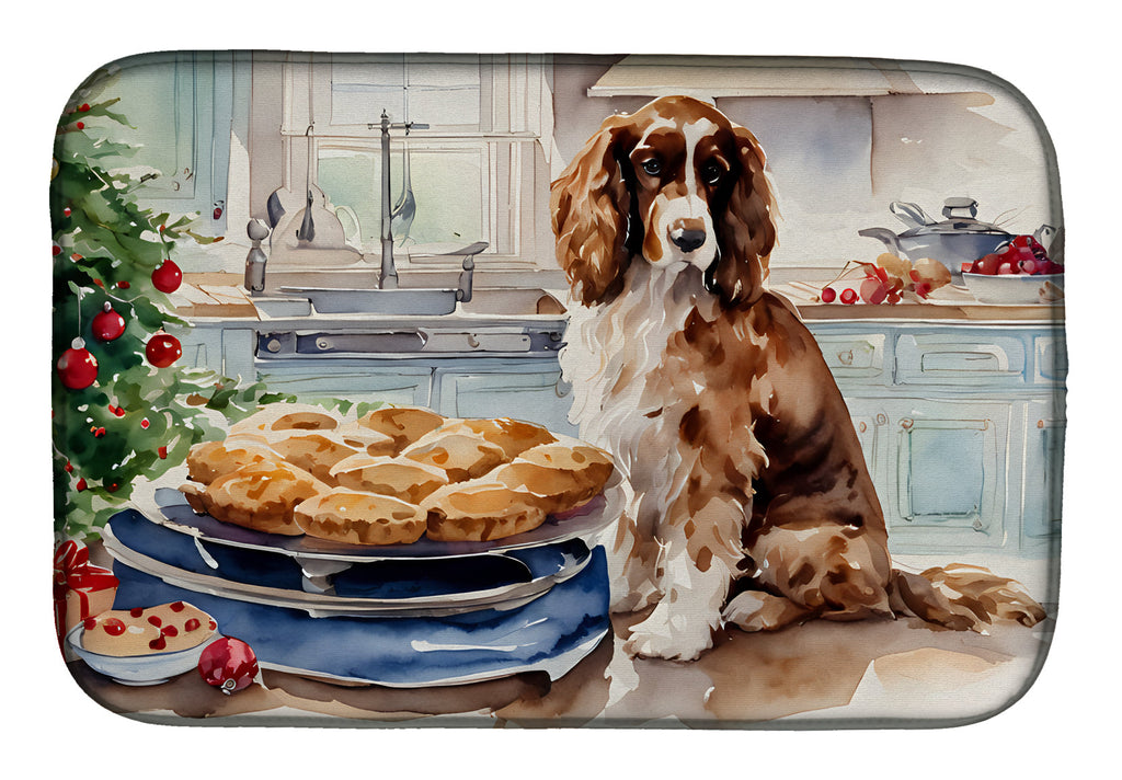 Cocker Spaniel Christmas Cookies Dish Drying Mat Absorbent Dish Drying Mat Pad for Kitchen Counter Dish Drainer Mat for Countertop, 14 x 21", Multicolor