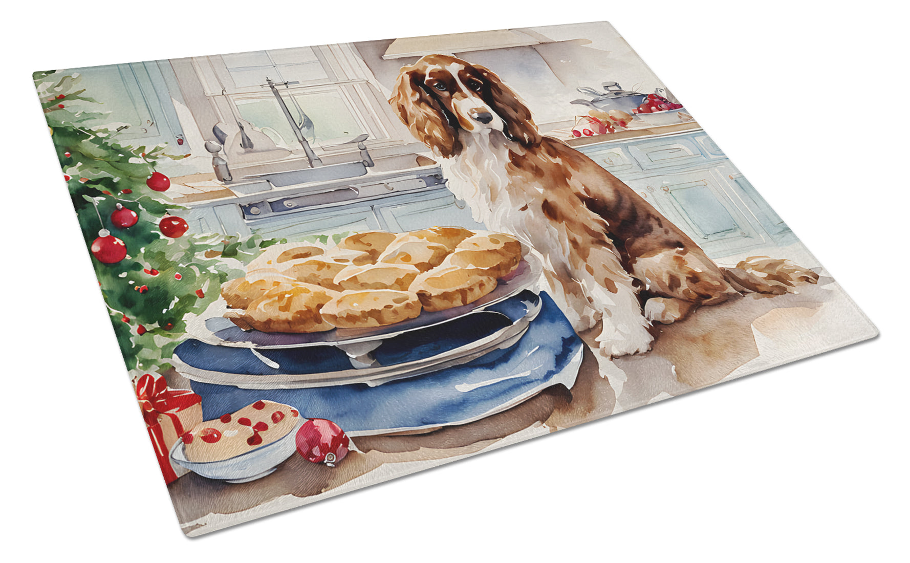Cocker Spaniel Christmas Cookies Cutting Board Tempered Glass Kitchen Cutting Surface, Heat Resistant Chopping, Non-Slip Feet, Food Prep & Serving