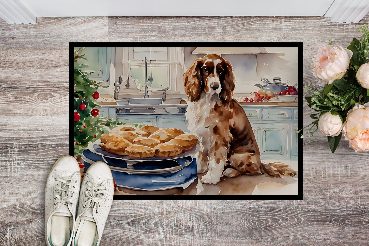 Cocker Spaniel Christmas Cookies Doormat Indoor Outdoor 18H X 27W Front Door Mat Rugs for Entryway, Non Slip Washable