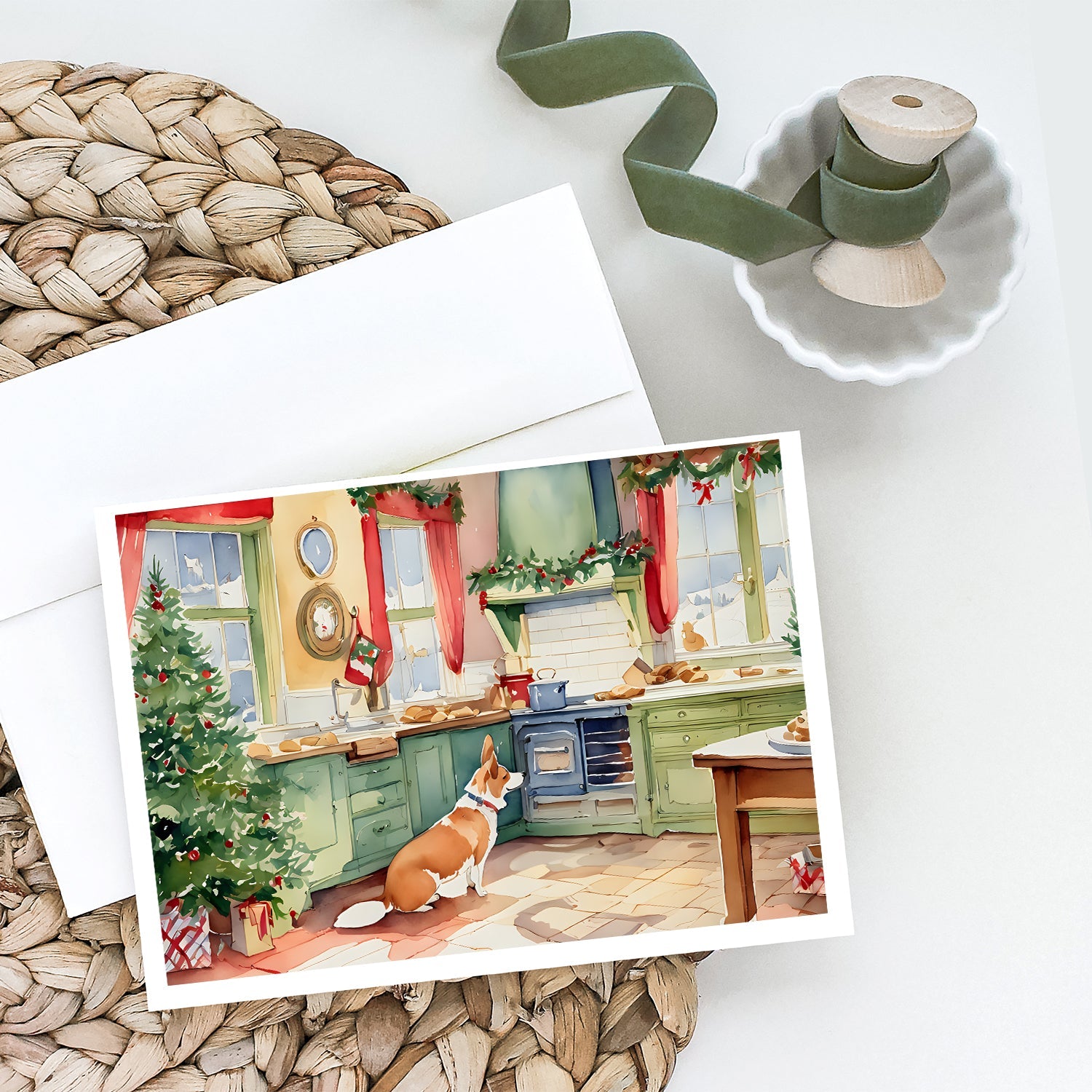 Corgi Christmas Cookies Greeting Cards Pack of 8 Blank Cards with Envelopes Whimsical A7 Size 5x7