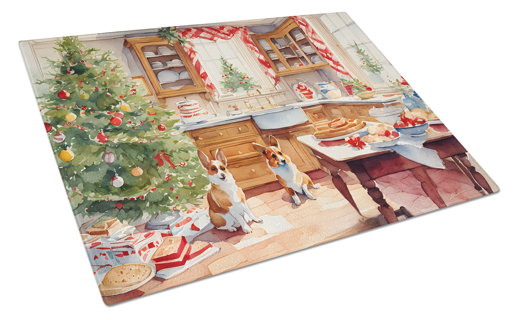Corgi Christmas Cookies Cutting Board Tempered Glass Kitchen Cutting Surface, Heat Resistant Chopping, Non-Slip Feet, Food Prep & Serving