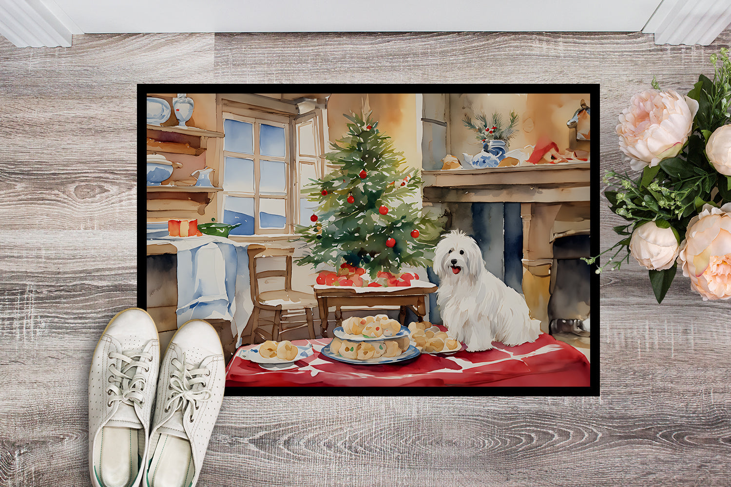 Coton De Tulear Christmas Cookies Doormat Indoor Outdoor 18H X 27W Front Door Mat Rugs for Entryway, Non Slip Washable