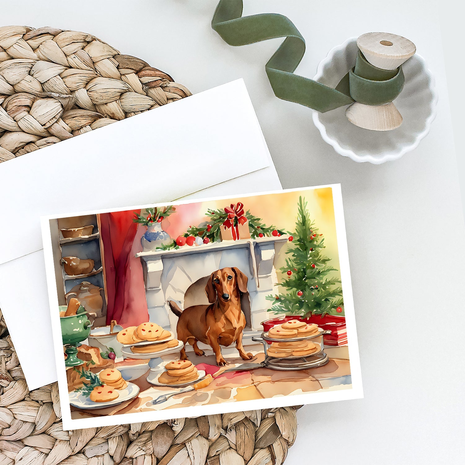 Dachshund Christmas Cookies Greeting Cards Pack of 8 Blank Cards with Envelopes Whimsical A7 Size 5x7