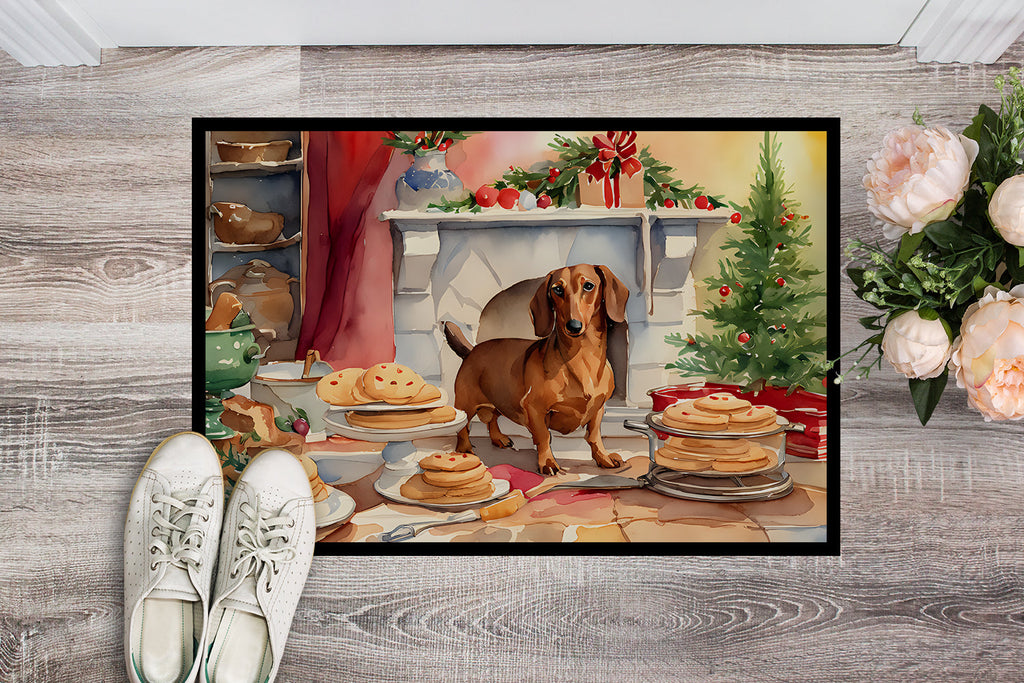 Dachshund Christmas Cookies Doormat Indoor Outdoor 18H X 27W Front Door Mat Rugs for Entryway, Non Slip Washable