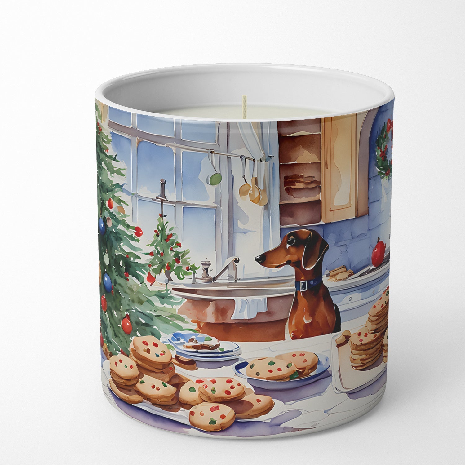 Dachshund Christmas Cookies Decorative Soy Candle Nature Soy Wax Essential Oil Home Decor Ideal for Bedroom Kitchen Bath Office Gift, 10 oz