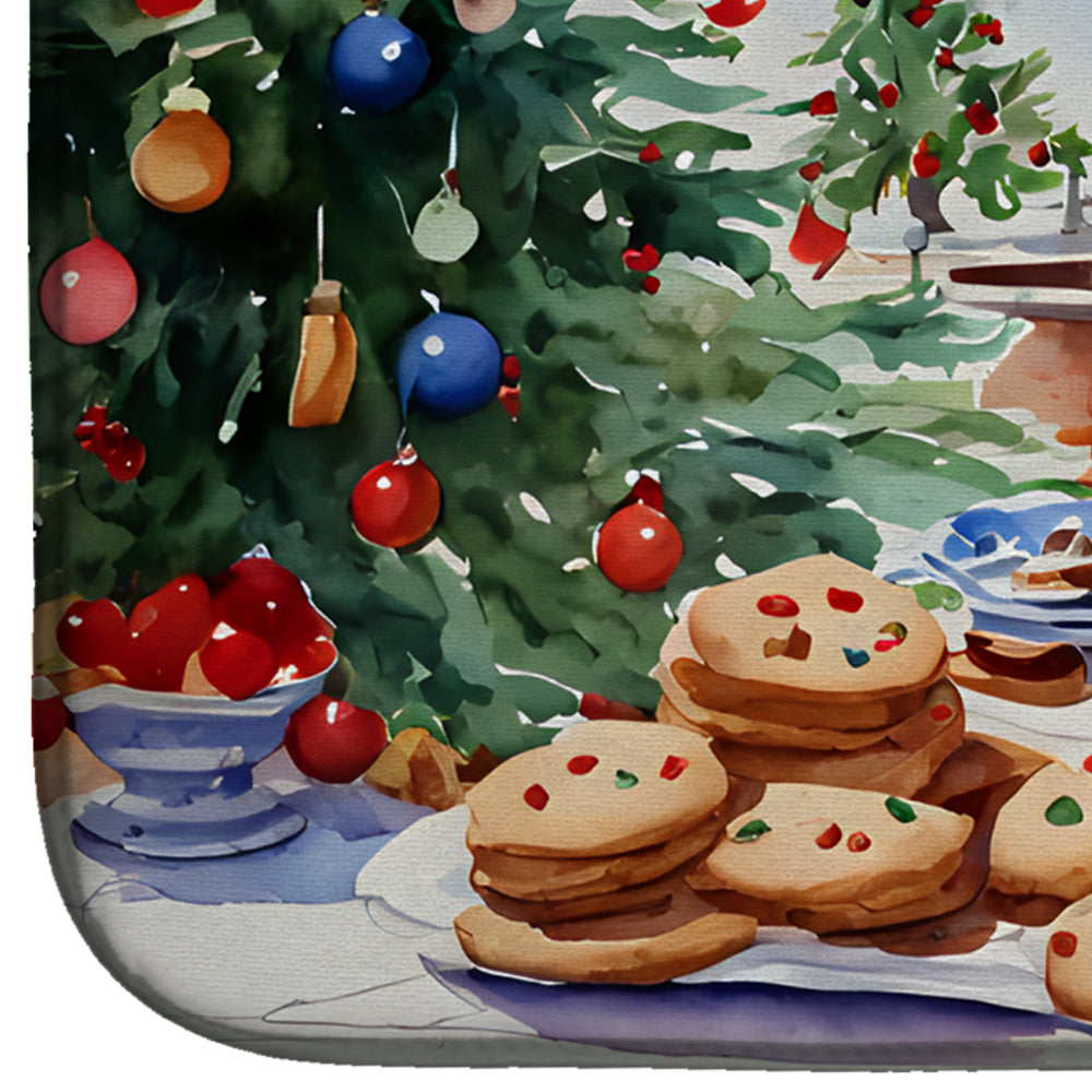 Dachshund Christmas Cookies Dish Drying Mat Absorbent Dish Drying Mat Pad for Kitchen Counter Dish Drainer Mat for Countertop, 14 x 21", Multicolor