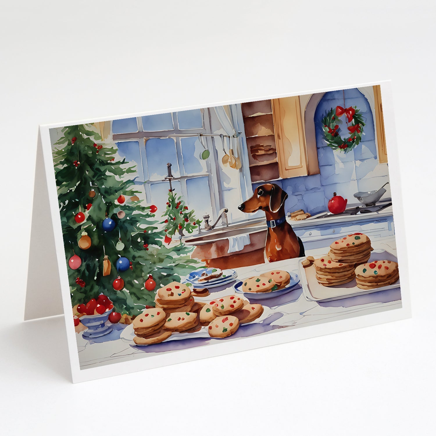 Dachshund Christmas Cookies Greeting Cards Pack of 8 Blank Cards with Envelopes Whimsical A7 Size 5x7