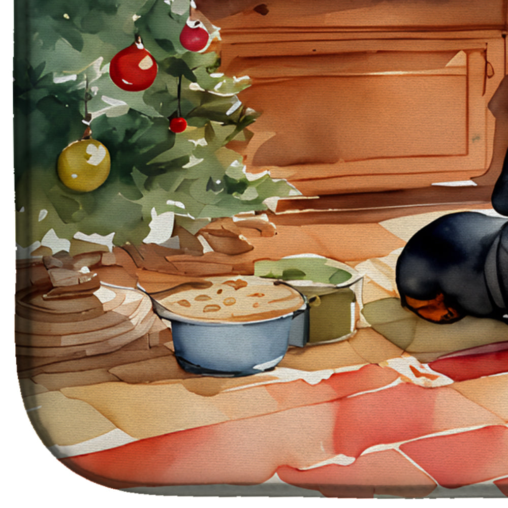 Dachshund Christmas Cookies Dish Drying Mat Absorbent Dish Drying Mat Pad for Kitchen Counter Dish Drainer Mat for Countertop, 14 x 21", Multicolor