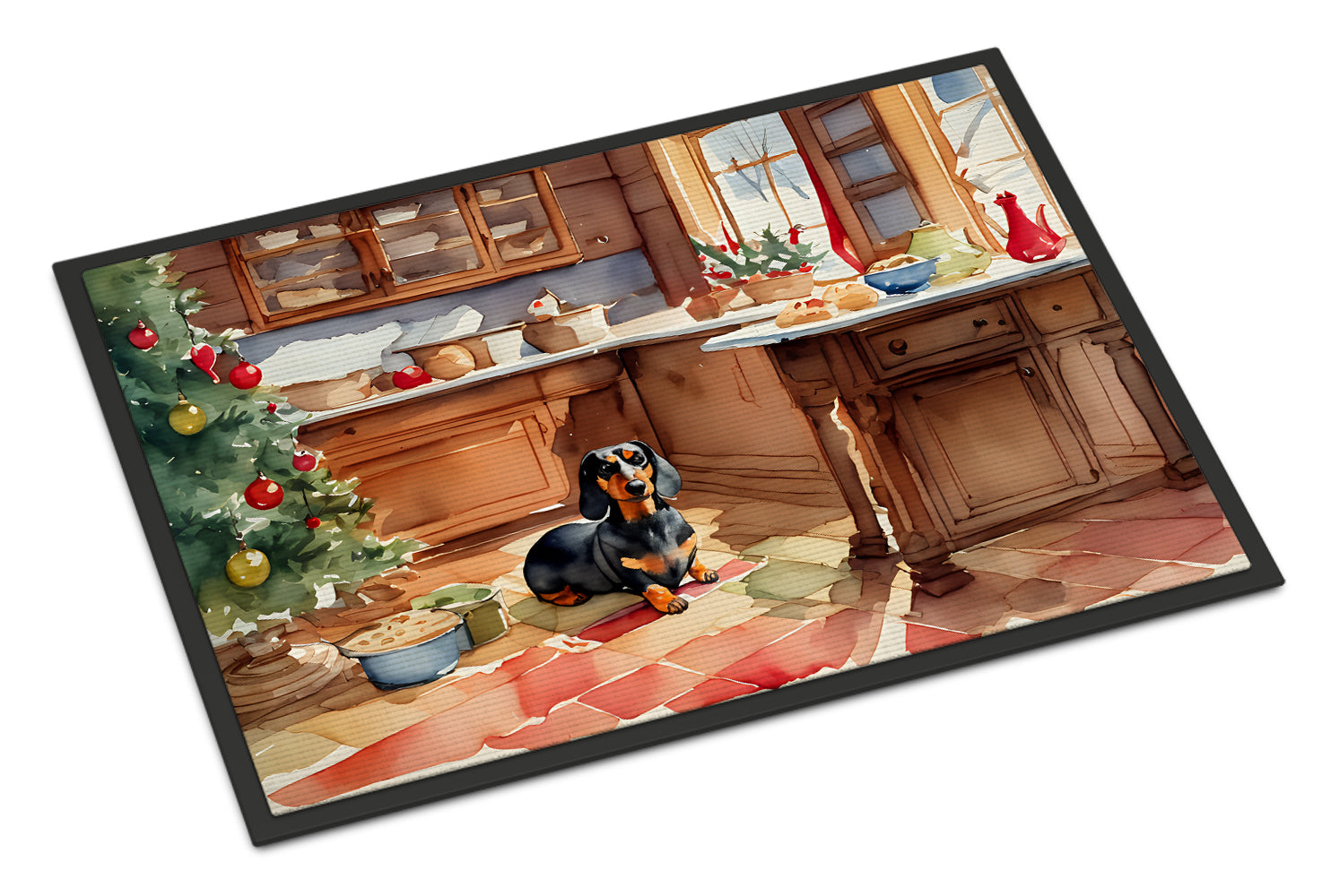Dachshund Christmas Cookies Doormat Indoor Outdoor 18H X 27W Front Door Mat Rugs for Entryway, Non Slip Washable