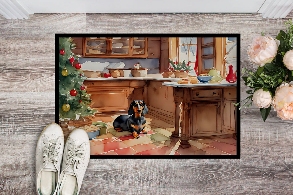 Dachshund Christmas Cookies Doormat Indoor Outdoor 18H X 27W Front Door Mat Rugs for Entryway, Non Slip Washable