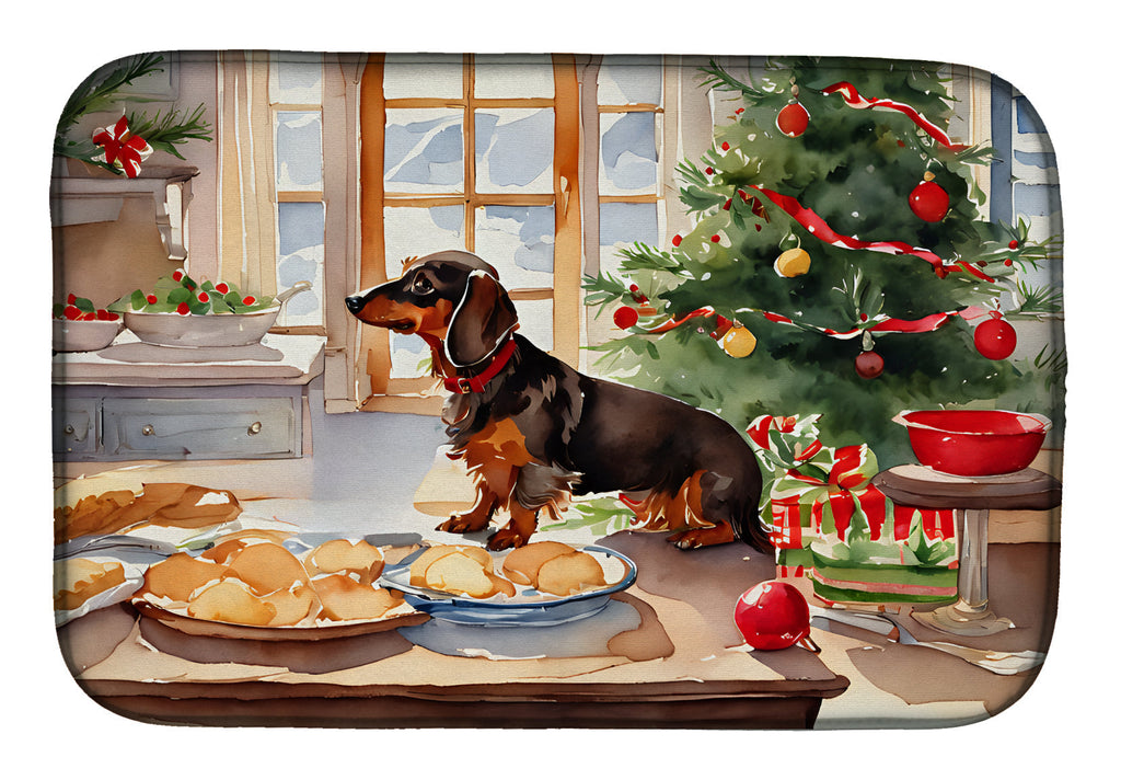 Dachshund Christmas Cookies Dish Drying Mat Absorbent Dish Drying Mat Pad for Kitchen Counter Dish Drainer Mat for Countertop, 14 x 21", Multicolor