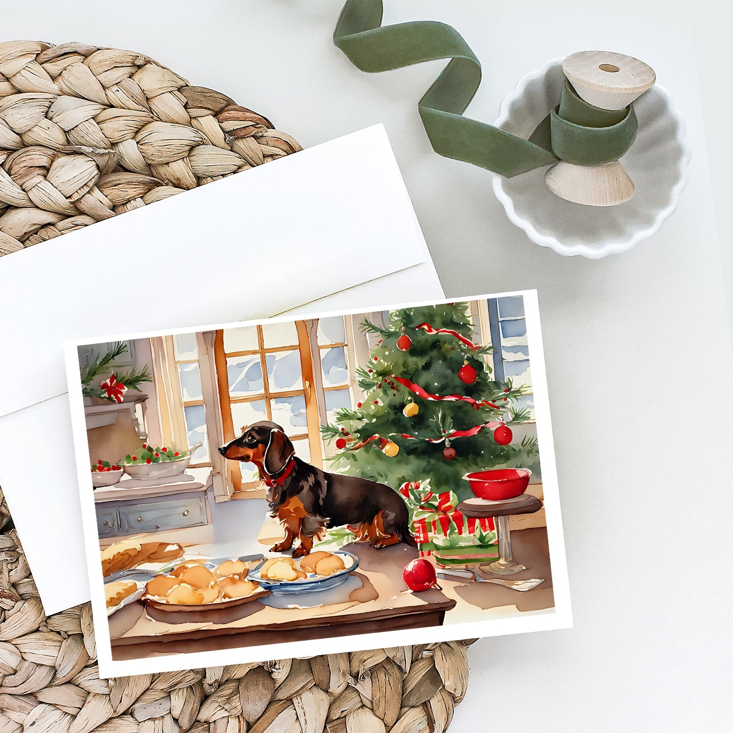 Dachshund Christmas Cookies Greeting Cards Pack of 8 Blank Cards with Envelopes Whimsical A7 Size 5x7