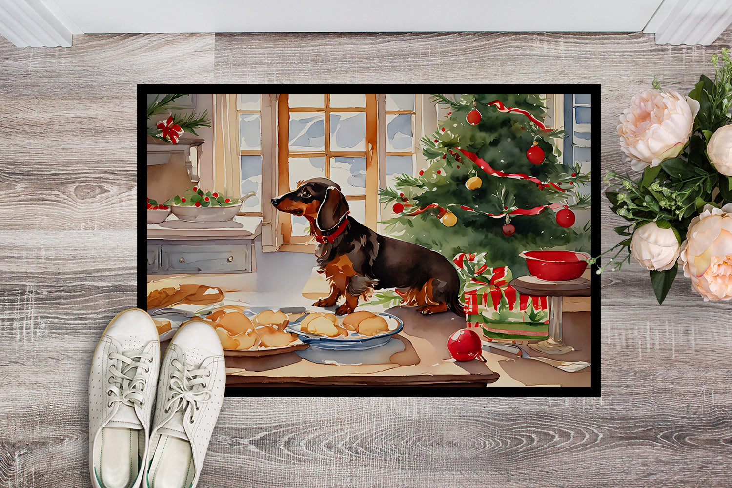 Dachshund Christmas Cookies Doormat Indoor Outdoor 24H X 36W Front Door Mat Rugs for Entryway, Non Slip Washable Low Pile,