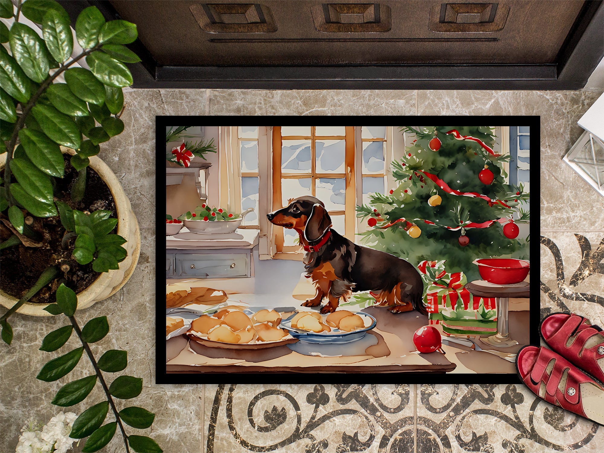 Dachshund Christmas Cookies Doormat Indoor Outdoor 24H X 36W Front Door Mat Rugs for Entryway, Non Slip Washable Low Pile,
