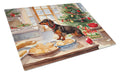 Dachshund Christmas Cookies Cutting Board Tempered Glass Kitchen Cutting Surface, Heat Resistant Chopping, Non-Slip Feet, Food Prep & Serving
