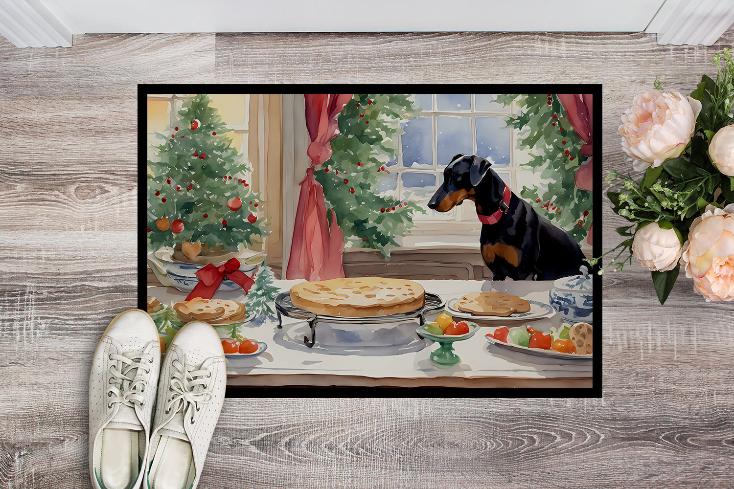 Doberman Pinscher Christmas Cookies Doormat Indoor Outdoor 24H X 36W Front Door Mat Rugs for Entryway, Non Slip Washable Low Pile,