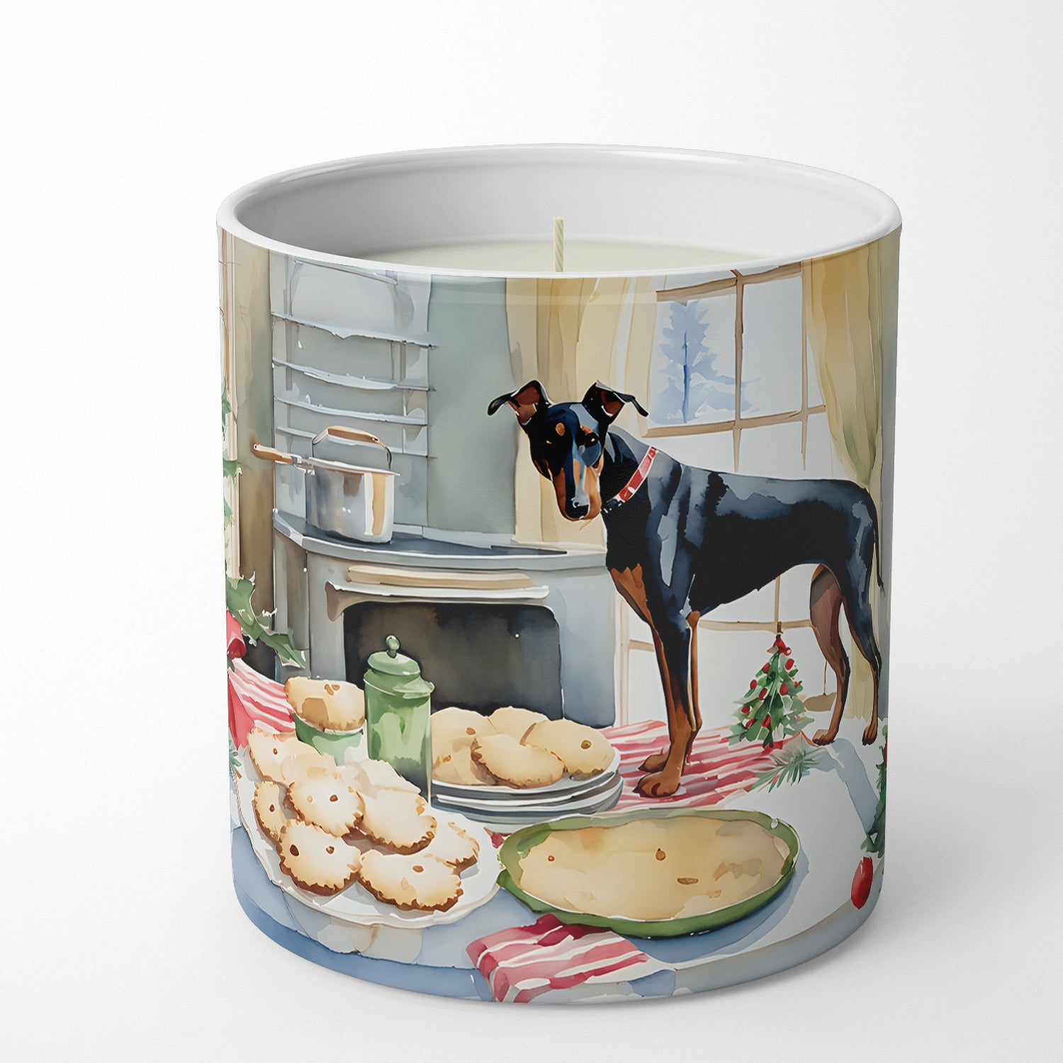Doberman Pinscher Christmas Cookies Decorative Soy Candle Nature Soy Wax Essential Oil Home Decor Ideal for Bedroom Kitchen Bath Office Gift, 10 oz