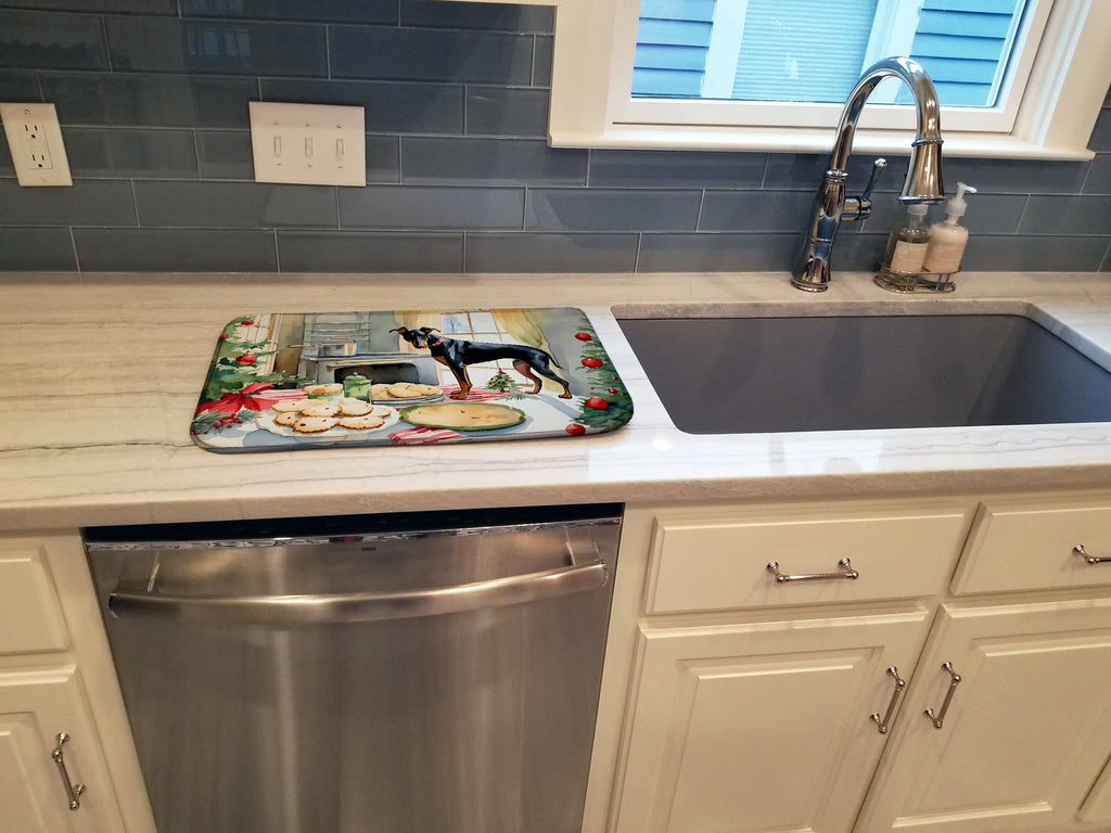 Doberman Pinscher Christmas Cookies Dish Drying Mat Absorbent Dish Drying Mat Pad for Kitchen Counter Dish Drainer Mat for Countertop, 14 x 21", Multicolor