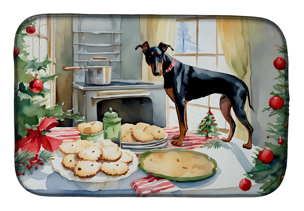 Doberman Pinscher Christmas Cookies Dish Drying Mat Absorbent Dish Drying Mat Pad for Kitchen Counter Dish Drainer Mat for Countertop, 14 x 21", Multicolor
