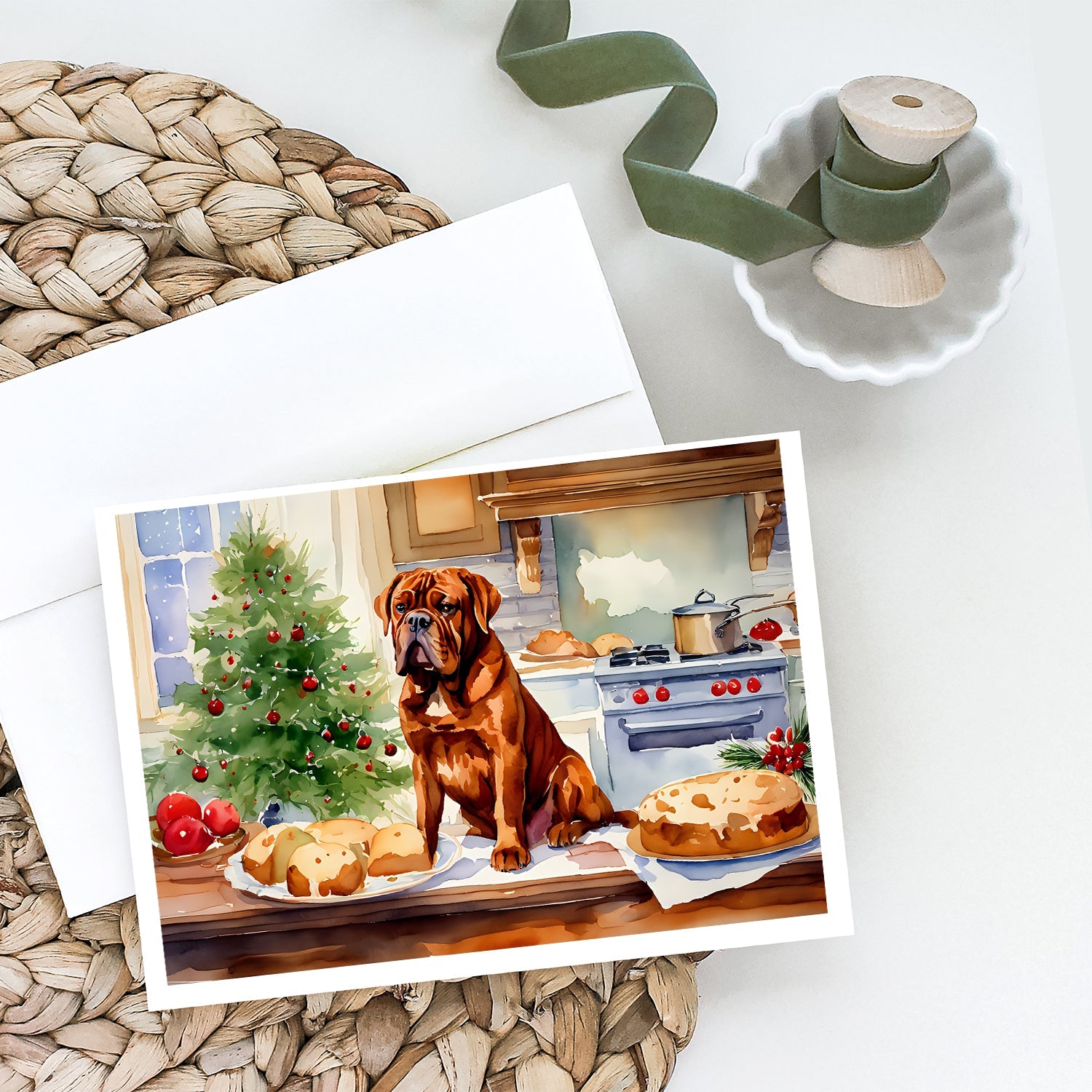 Dogue de Bordeaux Christmas Cookies Greeting Cards Pack of 8 Blank Cards with Envelopes Whimsical A7 Size 5x7