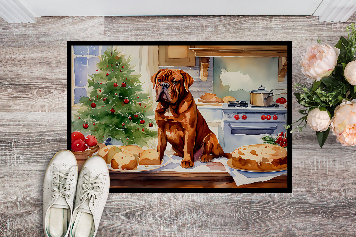 Dogue de Bordeaux Christmas Cookies Doormat Indoor Outdoor 24H X 36W Front Door Mat Rugs for Entryway, Non Slip Washable Low Pile,