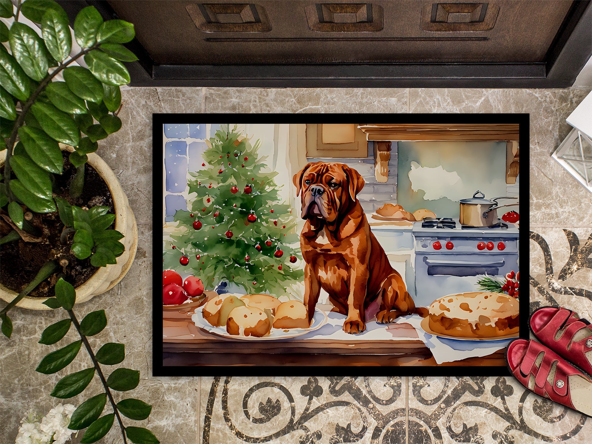 Dogue de Bordeaux Christmas Cookies Doormat Indoor Outdoor 18H X 27W Front Door Mat Rugs for Entryway, Non Slip Washable