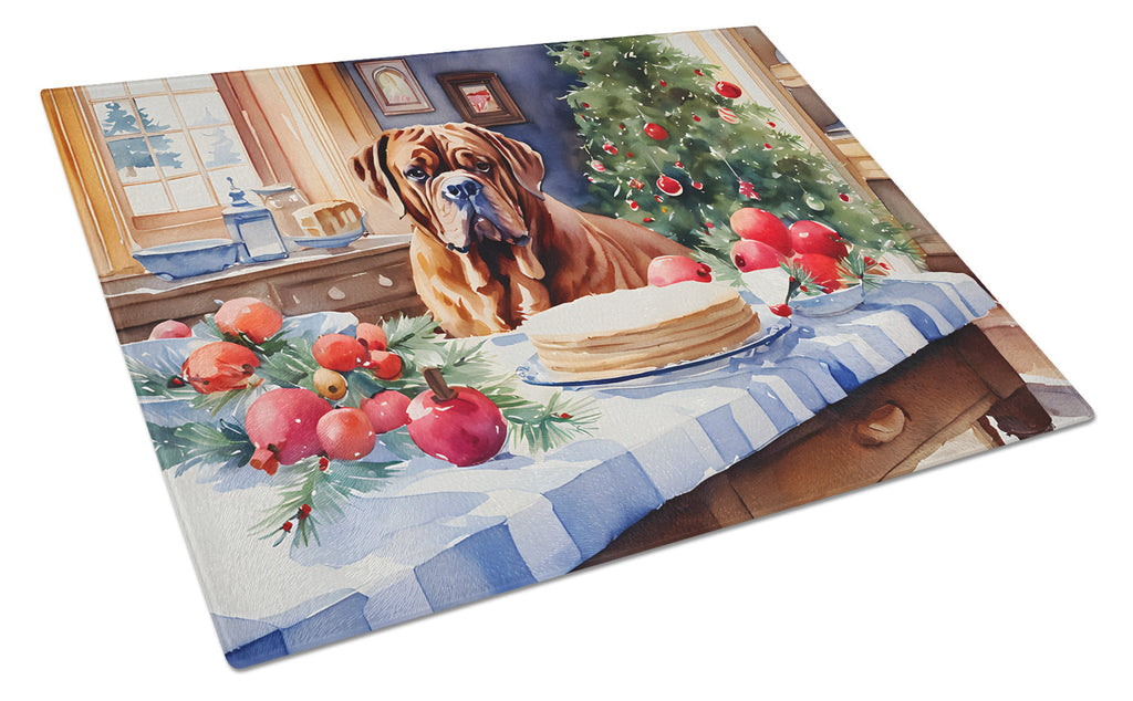 Dogue de Bordeaux Christmas Cookies Cutting Board Tempered Glass Kitchen Cutting Surface, Heat Resistant Chopping, Non-Slip Feet, Food Prep & Serving